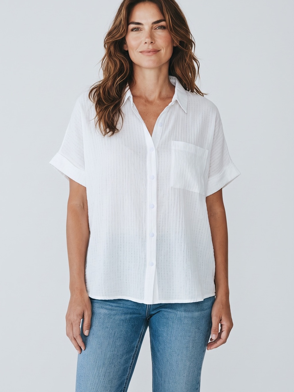 Umgee White Short Sleeve Button-Down Shirt